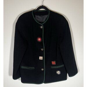 Vintage 90s Salzburger Loden Look black wool car jacket embroidered 38(M) preppy